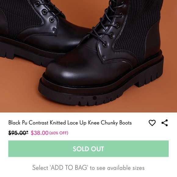 Black Pu Contrast Knitted Lace Up Knee Chunky Boots - Picture 6 of 11